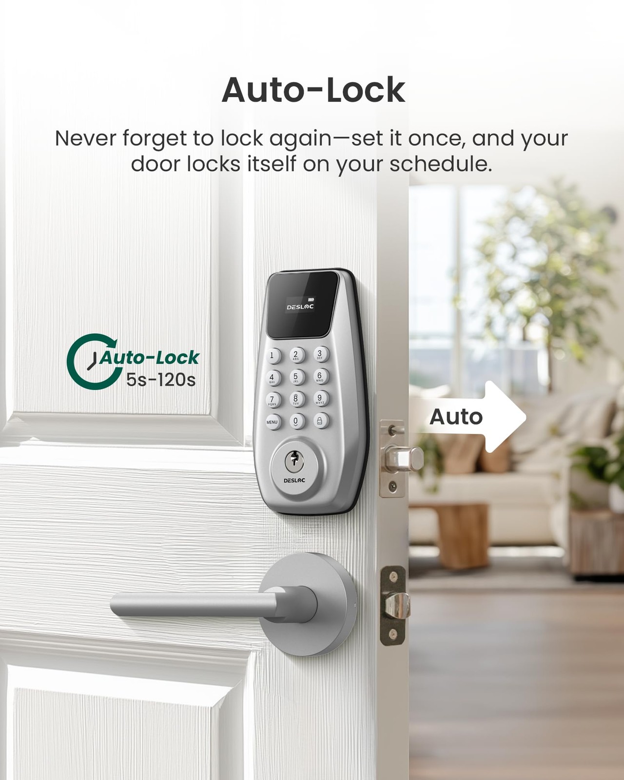 DESLOC C100 Keypad Door Lock Keyless Entry Smart Deadbolt Silver 100 Codes