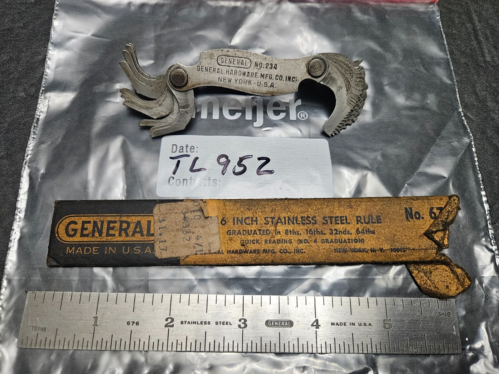 VTG GENERAL TOOL CO. 6″ STAINLESS TEMPERED STEEL RULER & #234 SCREW PITCH GAGE