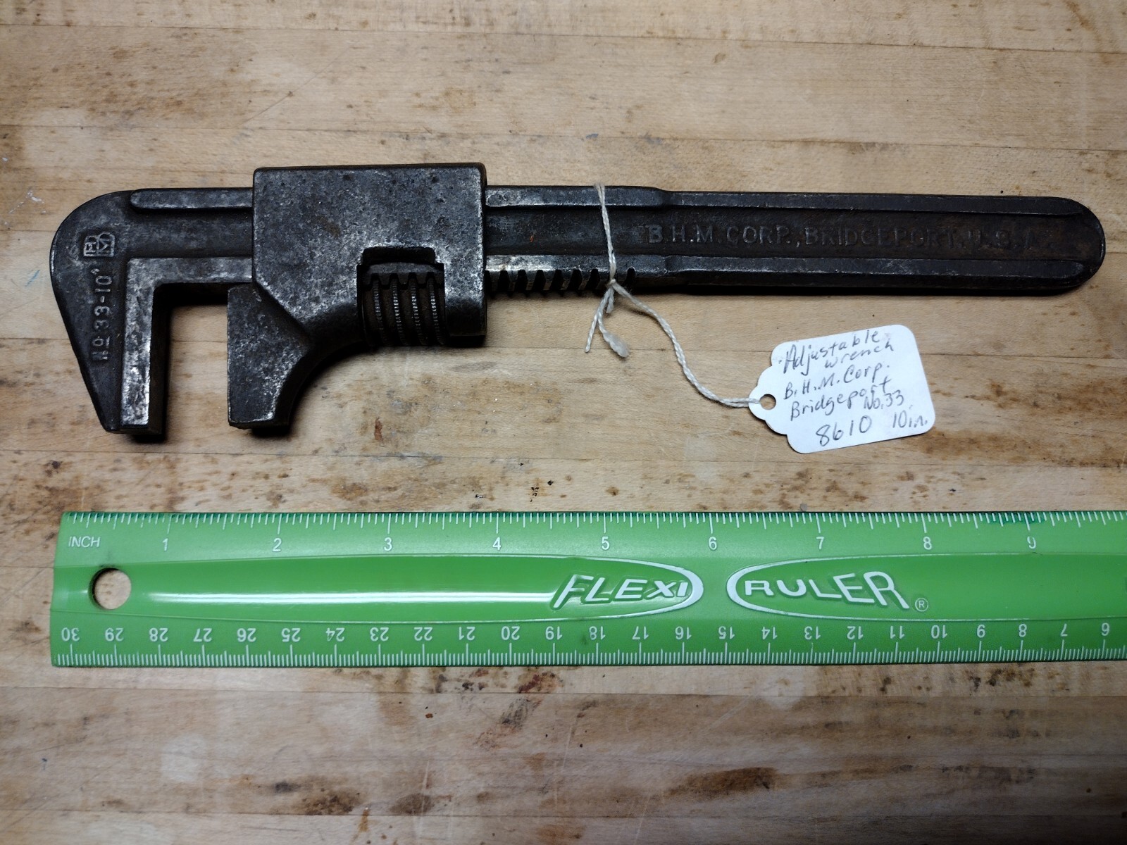 Vintage BHM 10″ Adjustable Pipe Monkey Wrench