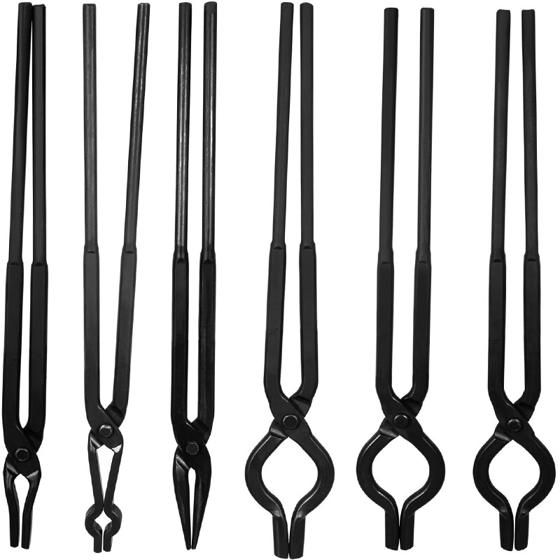 Beginner Blacksmith Tongs Blacksmith Forge Tong Tools Set Flat Jaw V-Bit Tongs