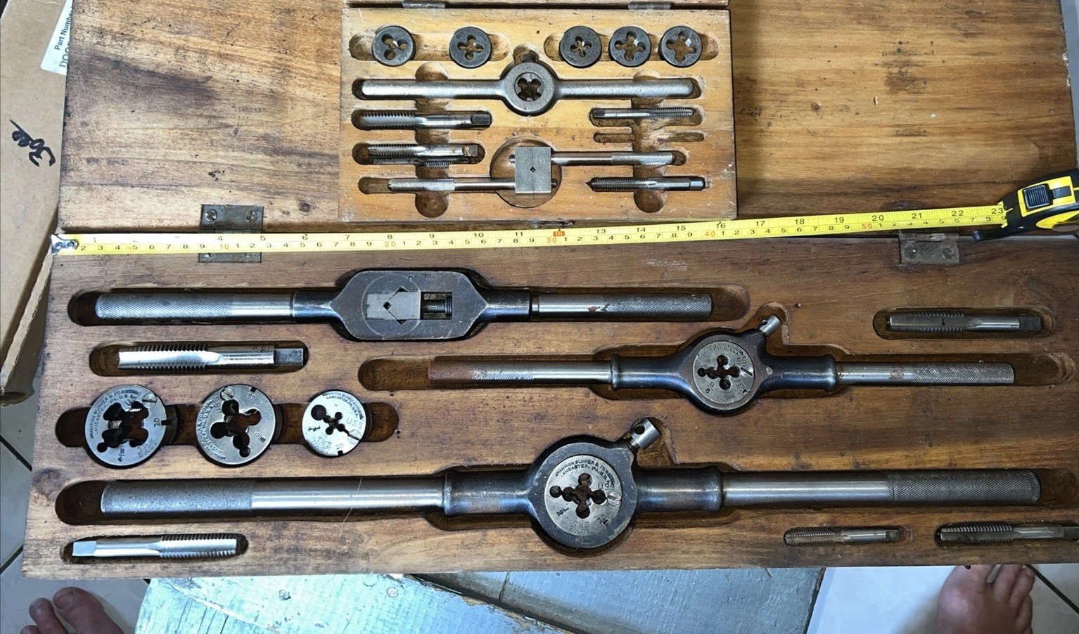 Antique Champion Blower & Forge Co Tap & Die Set #2 & LUCKY BRAND In Wood Cases