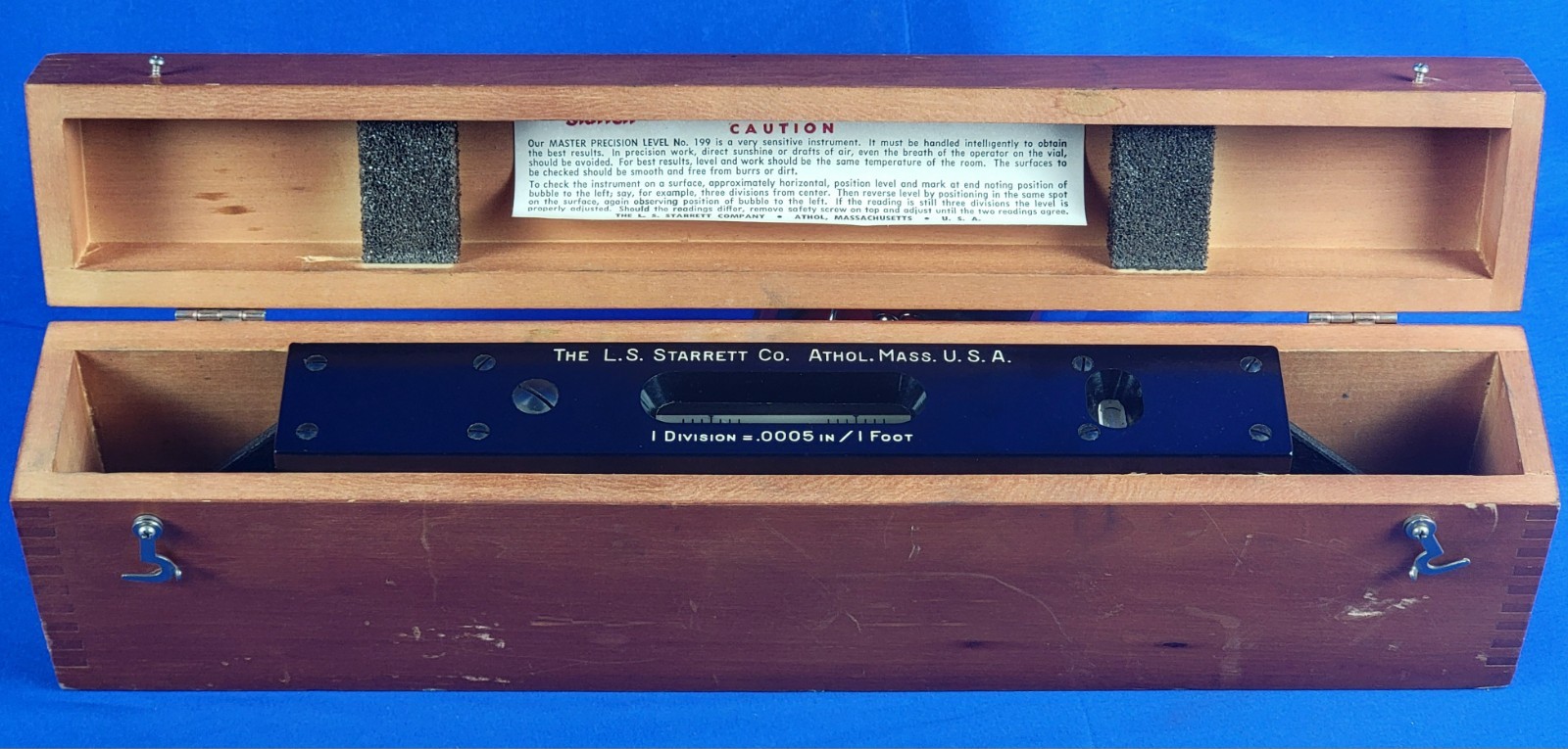 Starrett 199 Master Precision Level .0005 In/1 Foot Machinist Tool Athol Mass.
