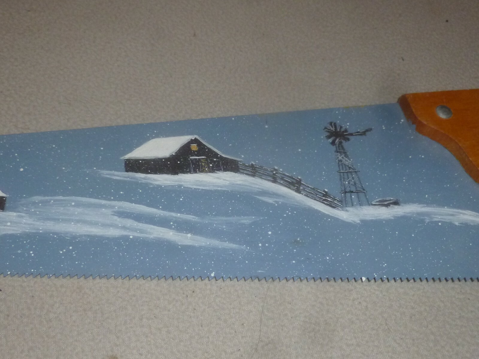 VINTAGE FARM HOUSE BARN SNOW COUNTRY SAW WINDMILL HAND PAINTED