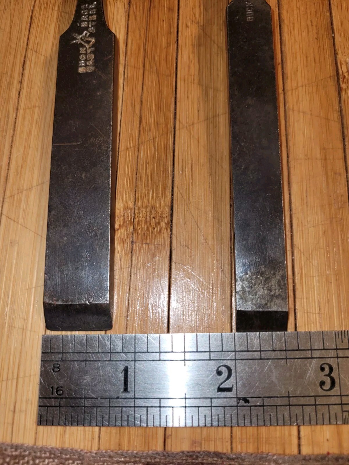 2 Vtg BUCK BROS 10.5″×9 1/4″ L 3/4×1/2″ Blade Cast Steel Woodworking Chisel.OBO