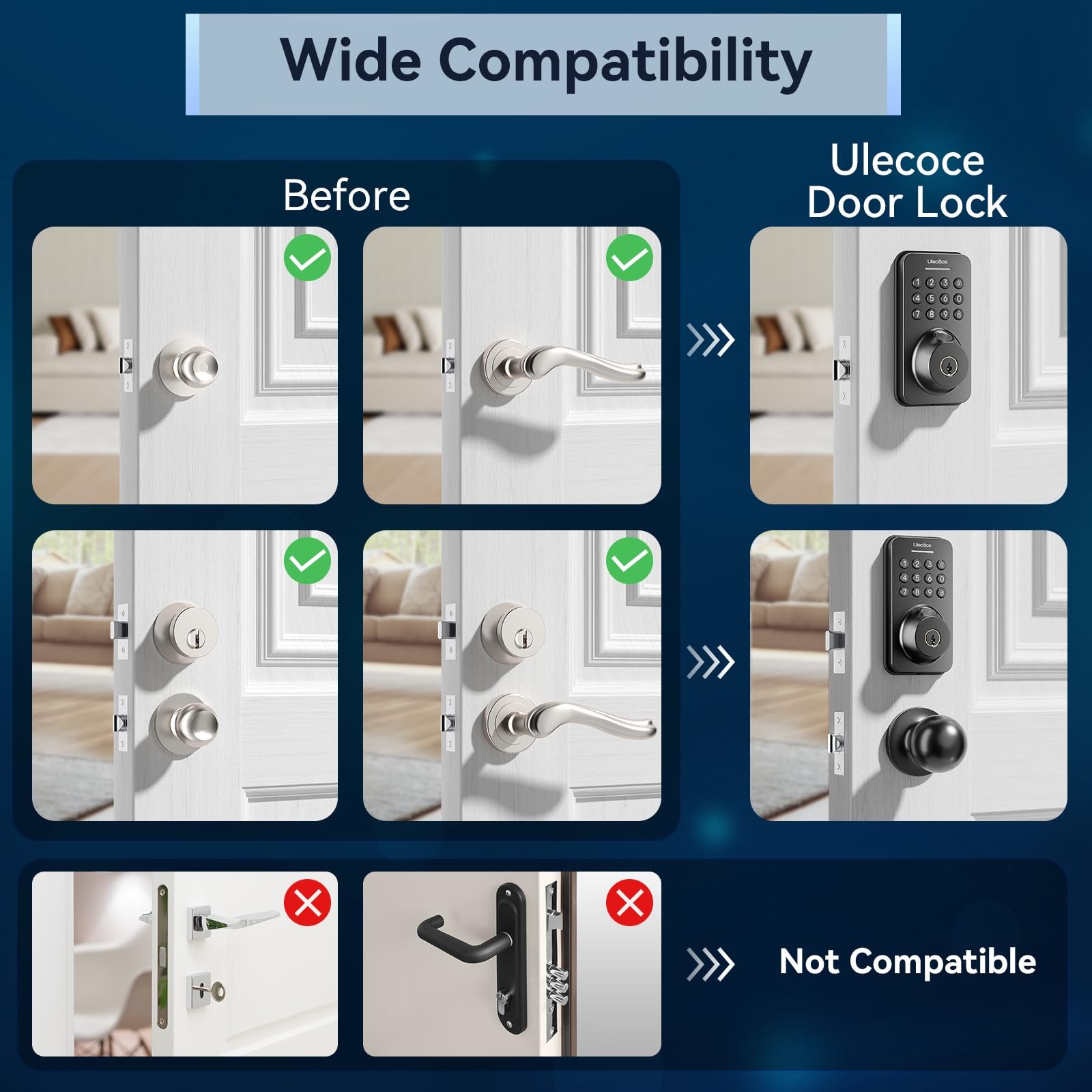 Ulecoce Fingerprint Keypad Deadbolt with Knob Set, Keyless Entry /, Black