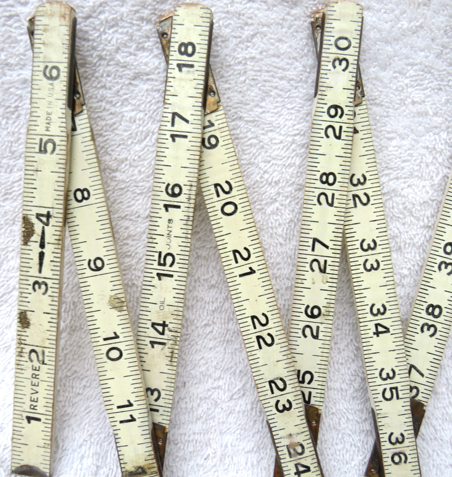 Vintage REVERE Folding Wooden Ruler USA 6 Ft, White and Black
