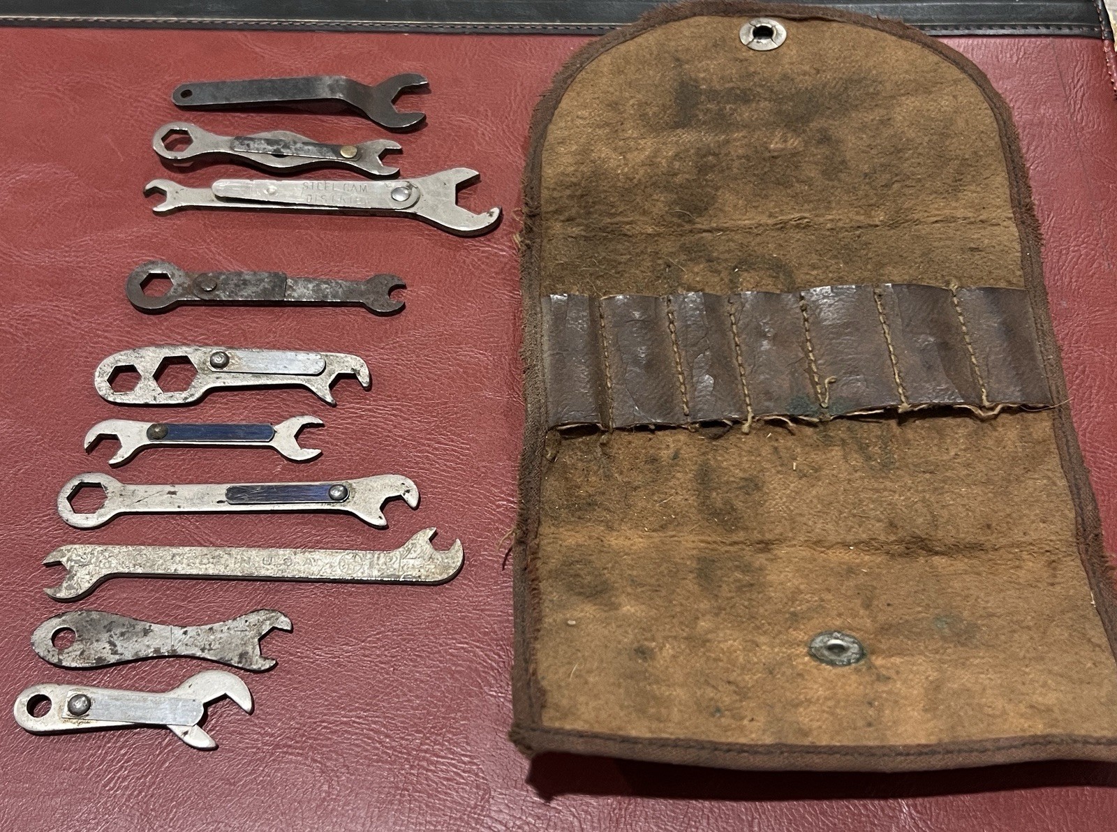 Vintage Set 10 Magneto/Sparkplug wrenches w/ carrying case various brands/sizes