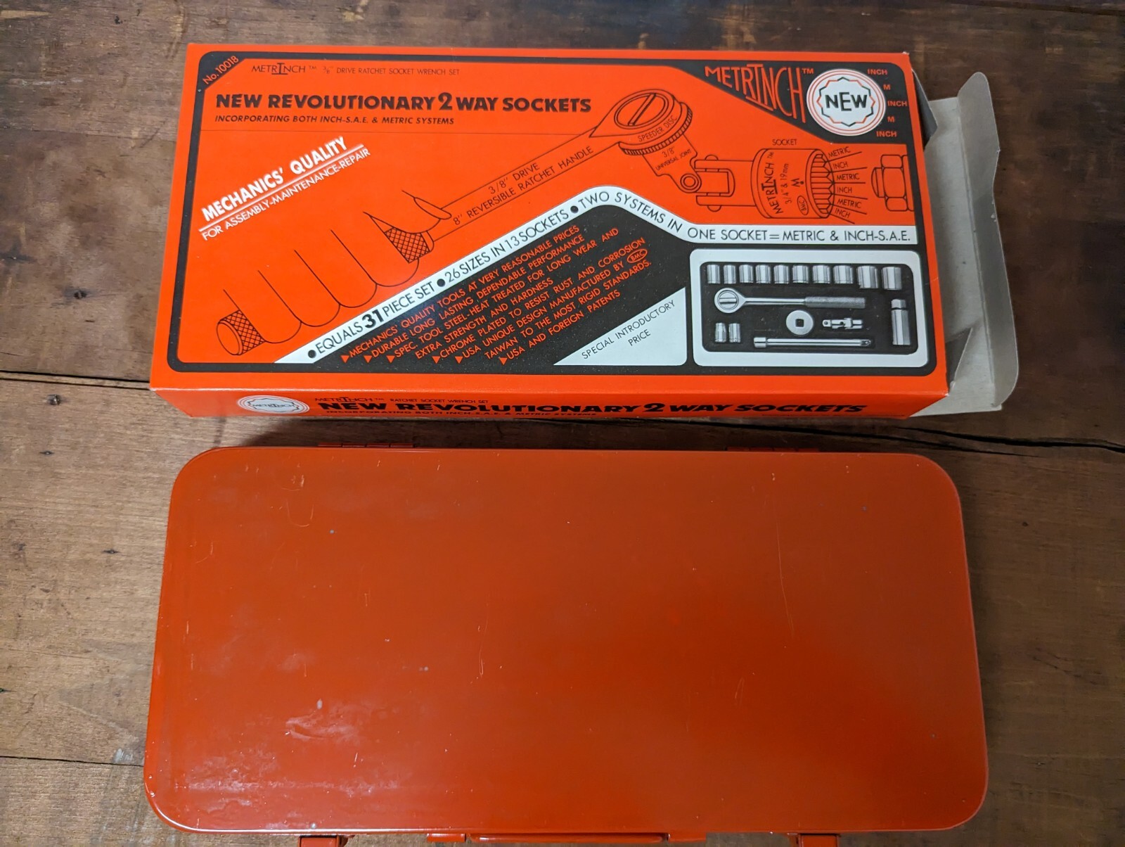 Vintage 1980s BMC Taiwan Metrinch Socket Ratchet Set 3/8″ Dr SAE & Metric RETRO!