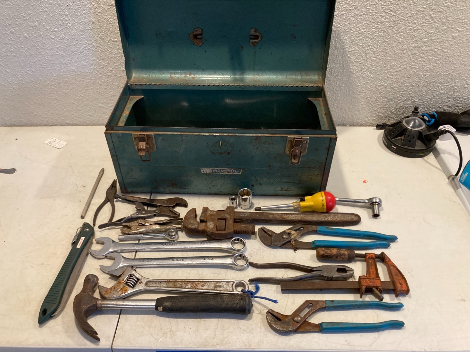 Vintage Wards Master Metal Toolbox & Mixed Hand Tools Estate Lot Patina