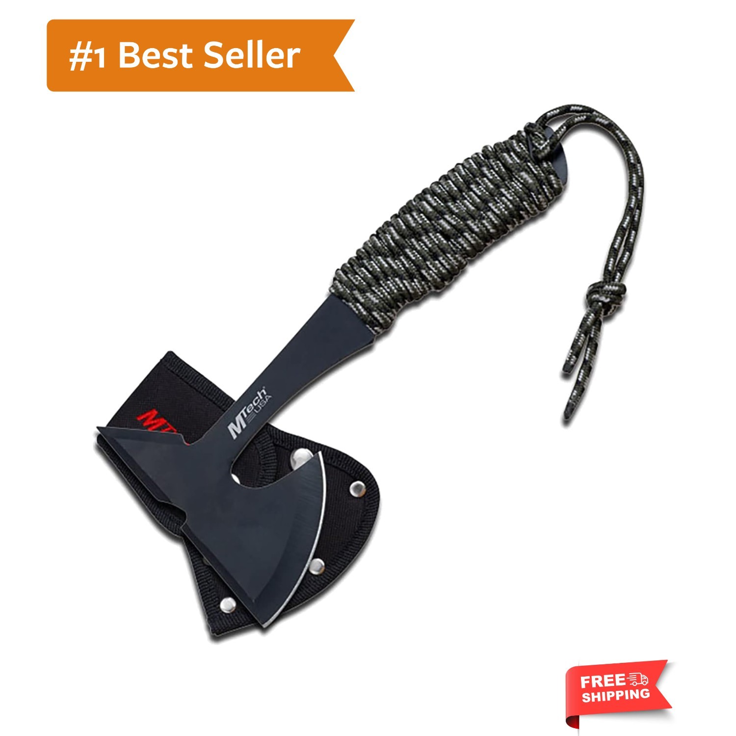 Versatile MT-600 Tactical Axe: Black Stainless Steel Blade & Nylon Sheath