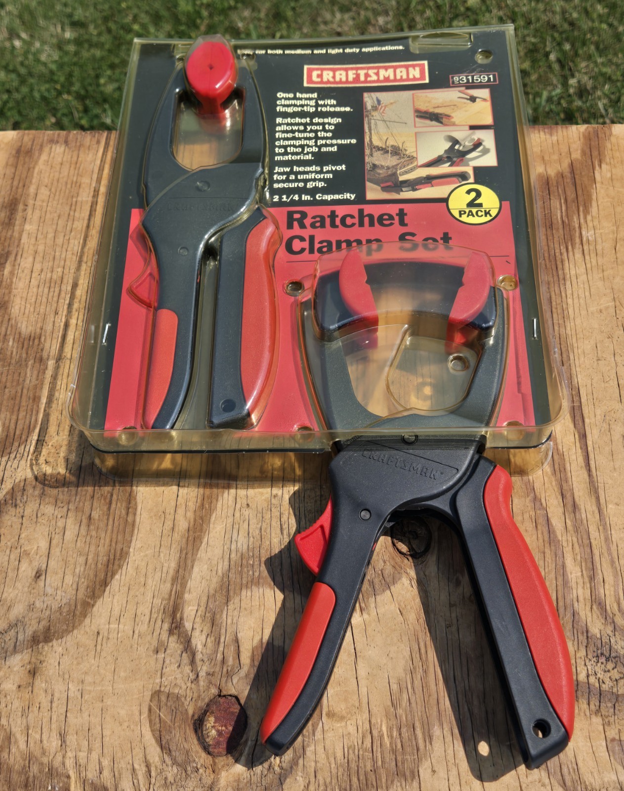 NOS Rare SEARS Craftsman 2pc Ratchet Wood Hobby Clamp Set 31591 2.25” Width