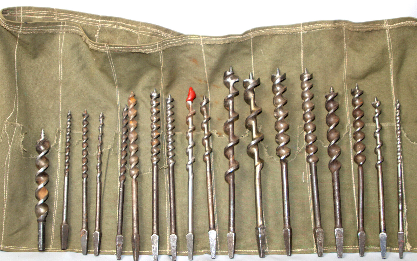 Lot of 18 Vintage Asstored Mfg Drill Bits in Rolled Canvas Bag Inv#BA116