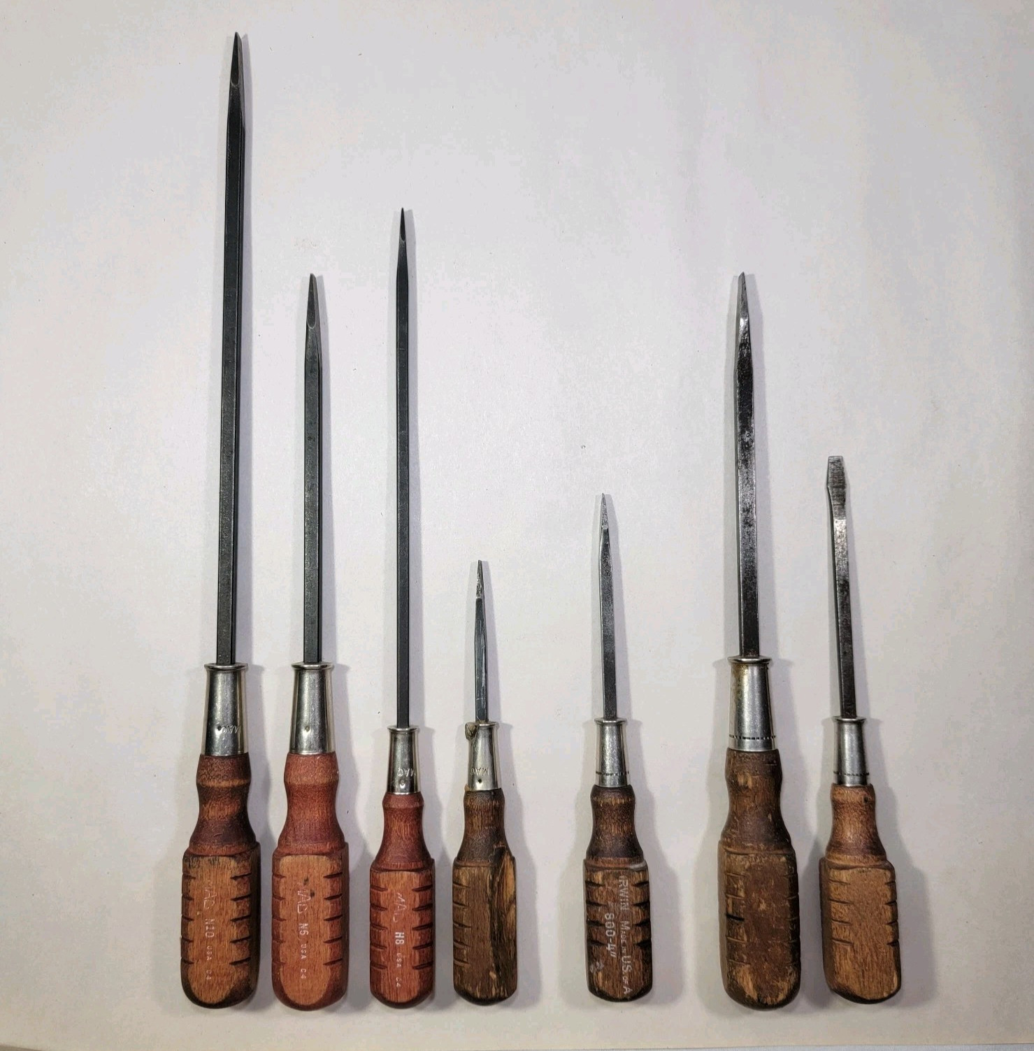 Wood Handle Screwdriver Lot Vintage 1940s Ferrule Stamp MAC N10 N6 H8 & Irwin