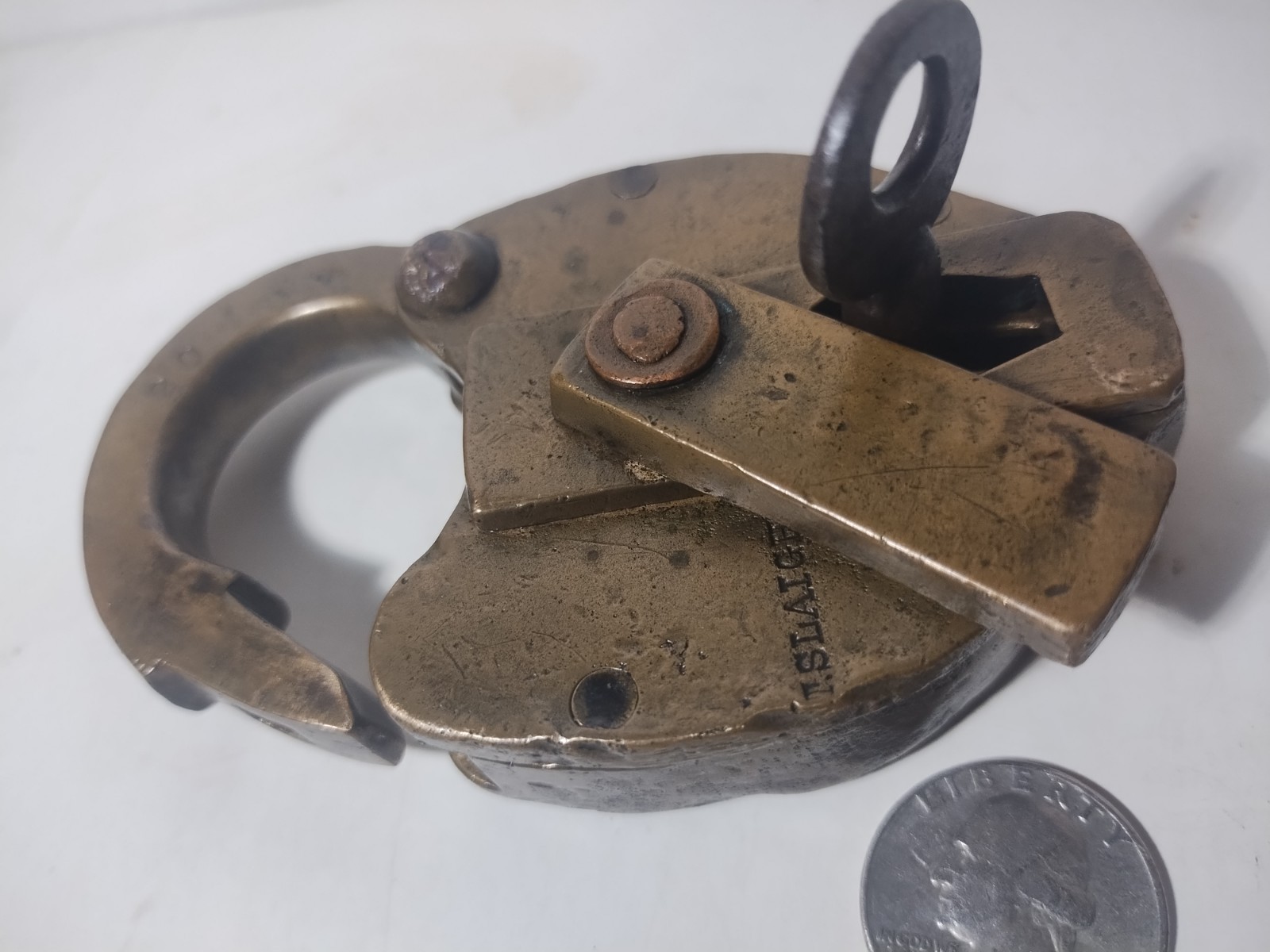 Rare Antique T Slaight Padlock w Skeleton Key Works Heavy
