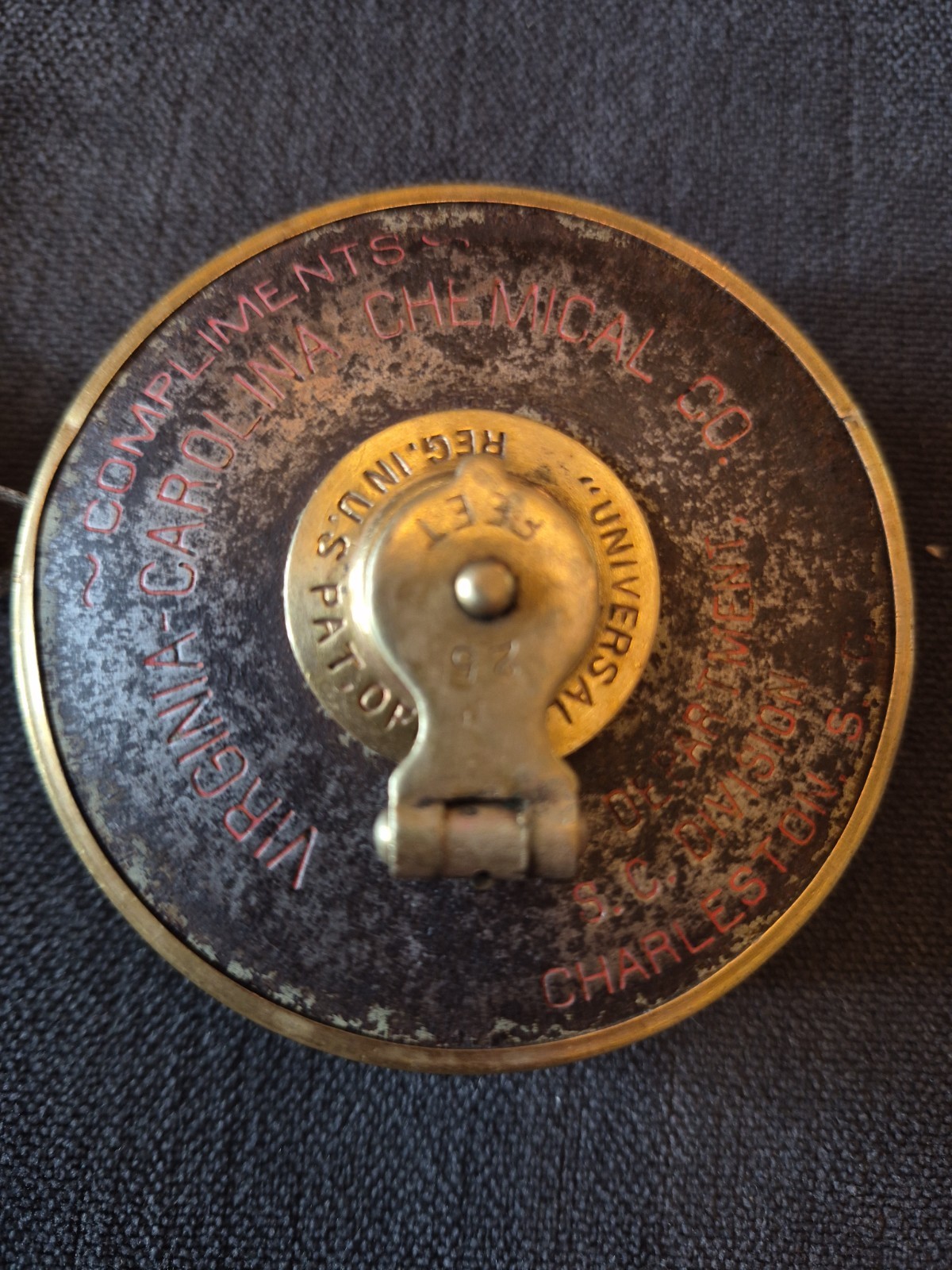 Vintage Brass Tape Measure With Virginia Carolina Chemical Co. Charleston,SC