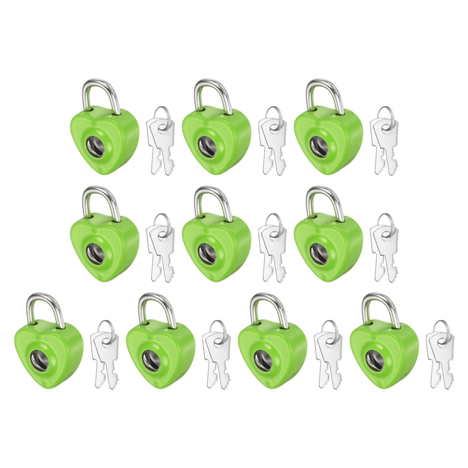 10Pcs Mini Diary Padlock, Small Heart Shaped Lock with 2 Keys Green