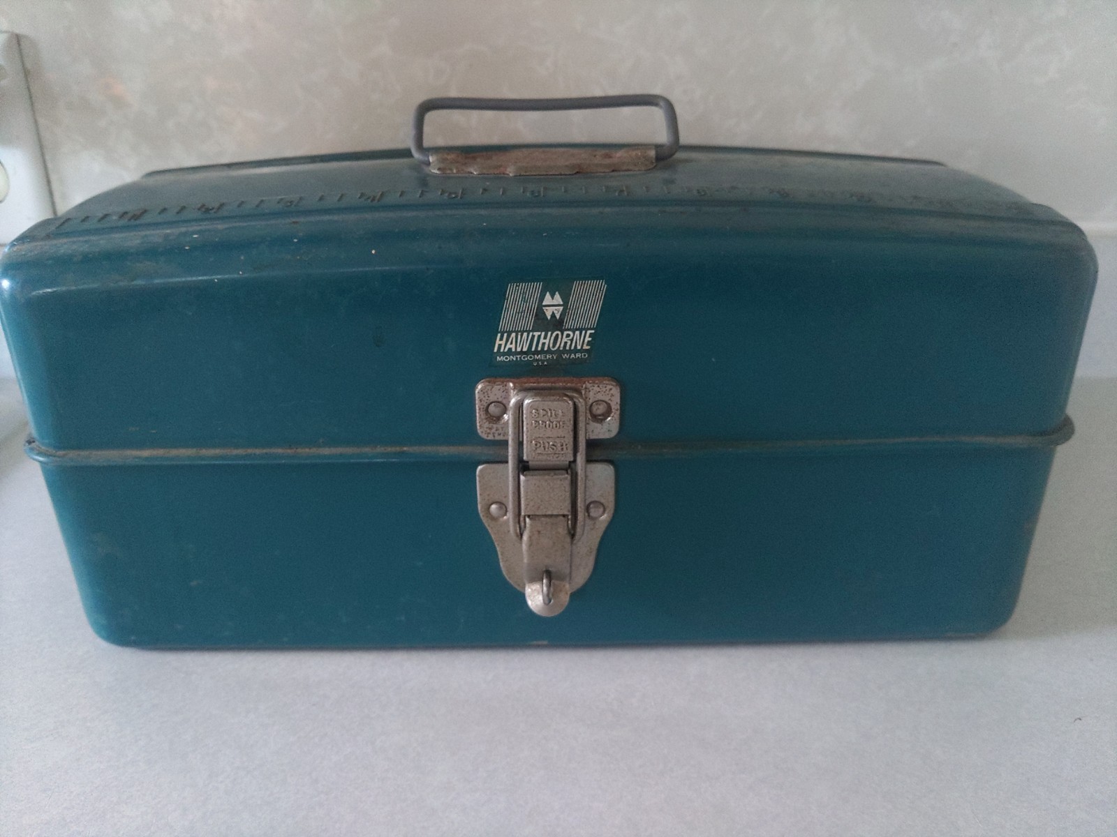 Montgomery Ward Hawthorne Metal Vintage Tackle Box. Great Condition! Metal Trays