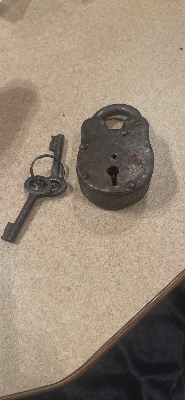 Antique Wrought Iron Warded Padlock w/ Original Working Key Hand Forged 1800s