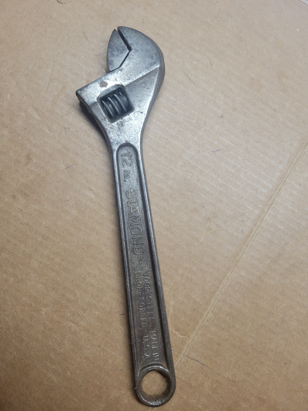 VINTAGE DIAMOND CALK HORSESHOE CO. 12″ Adjustable Crescent Wrench Black FAT Head