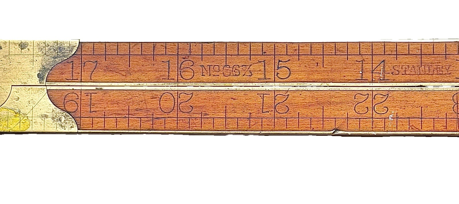 Antique Stanley No 66 3/4 Folding Rule 36” Wood Brass Bound Vintage USA
