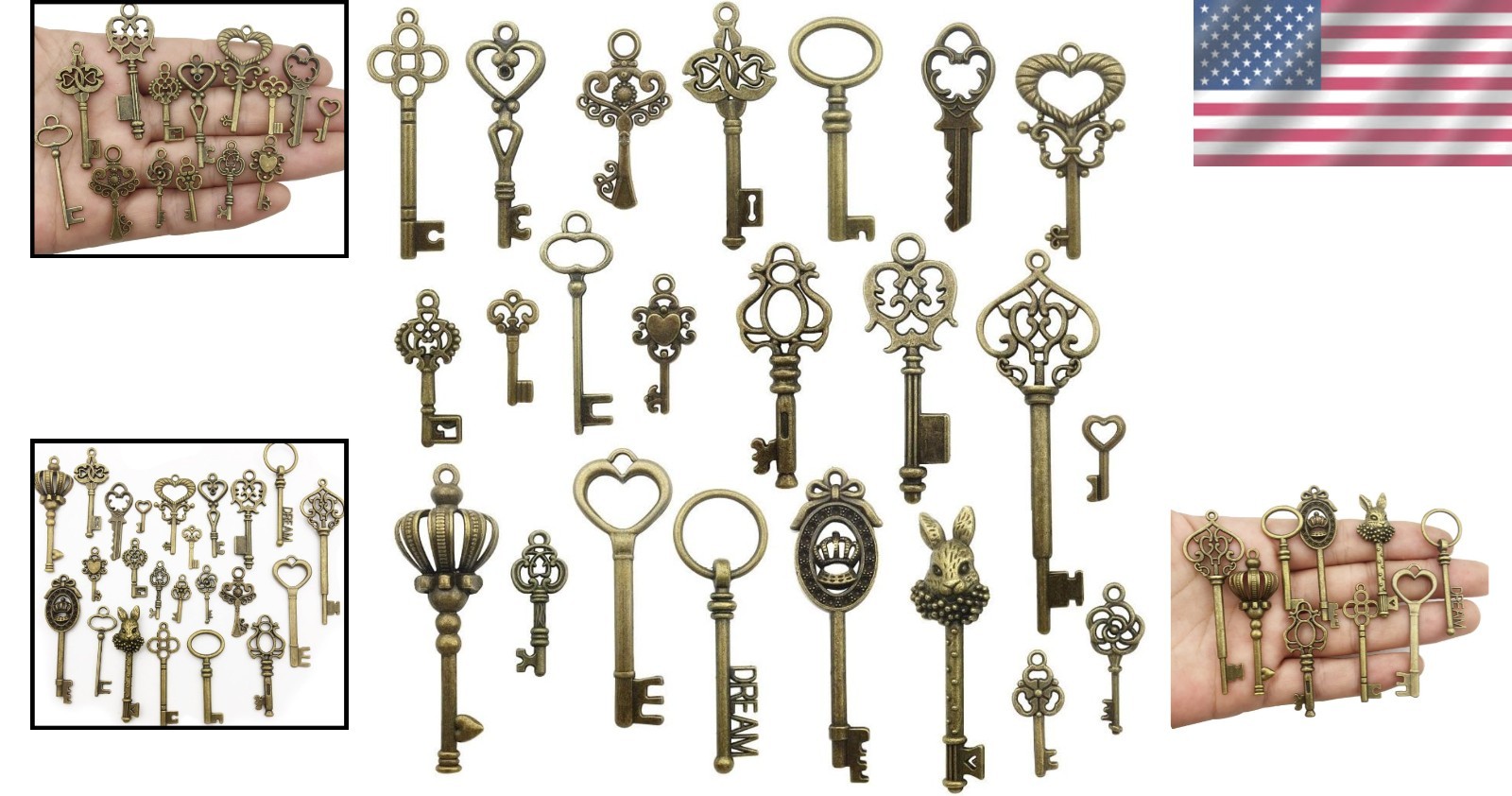 Set of 46 Antique Bronze Skeleton Keys – Ideal for Creative DIY Jewelry Designs