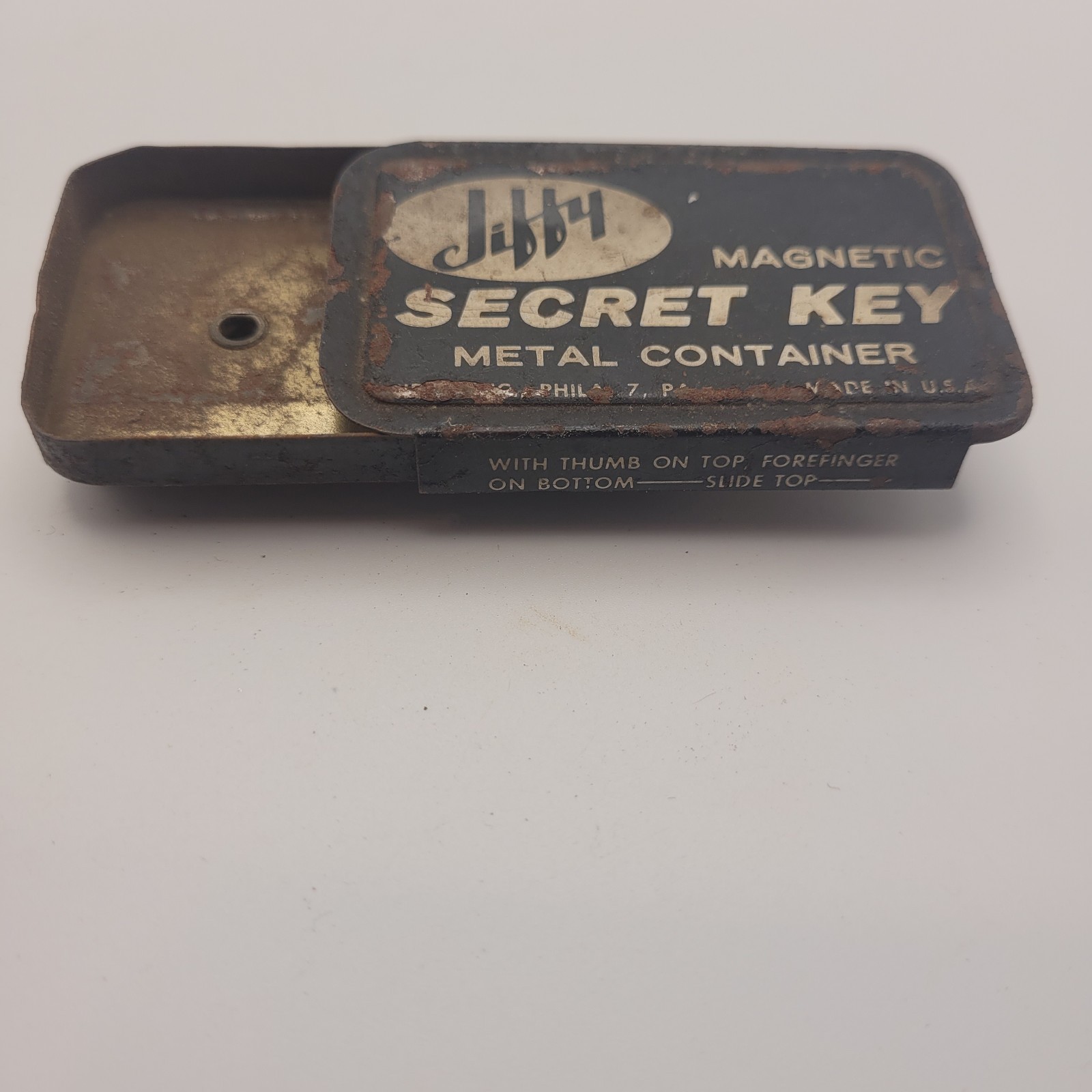 Vintage Jiffy Magnetic Secret Key Metal Container Old Made in USA