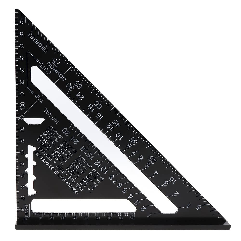 Smgda 7 inch Rafter Square Aluminum Alloy Angle Ruler 90/45 Degrees Black