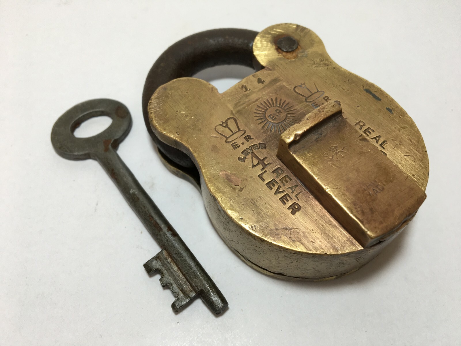 Lock Vintage Brass Padlock With Key Rich Patina Small Real 4 levers Heavy Lock