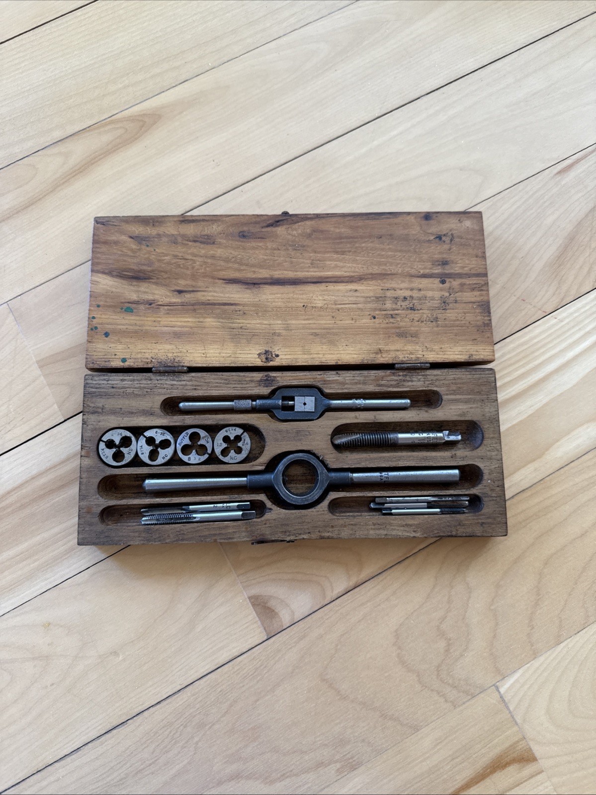 Vintage Butterfield & Co Tap and Die Set-4 Dies, 6 Taps Handcrafted Wooden Box