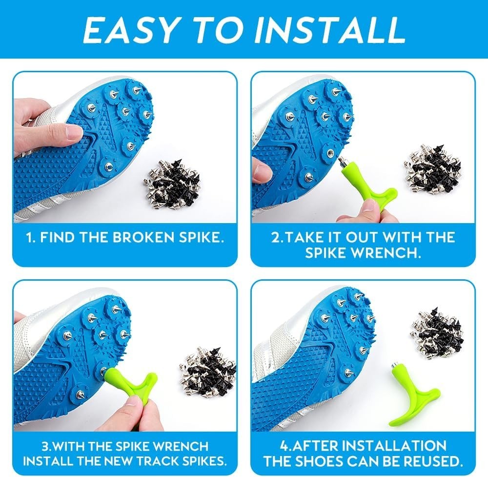 96PCS Alloy Steel Track Spikes, 32pcs 1/8in + 32pcs 3/16in + 32pcs 1/4in Trac…