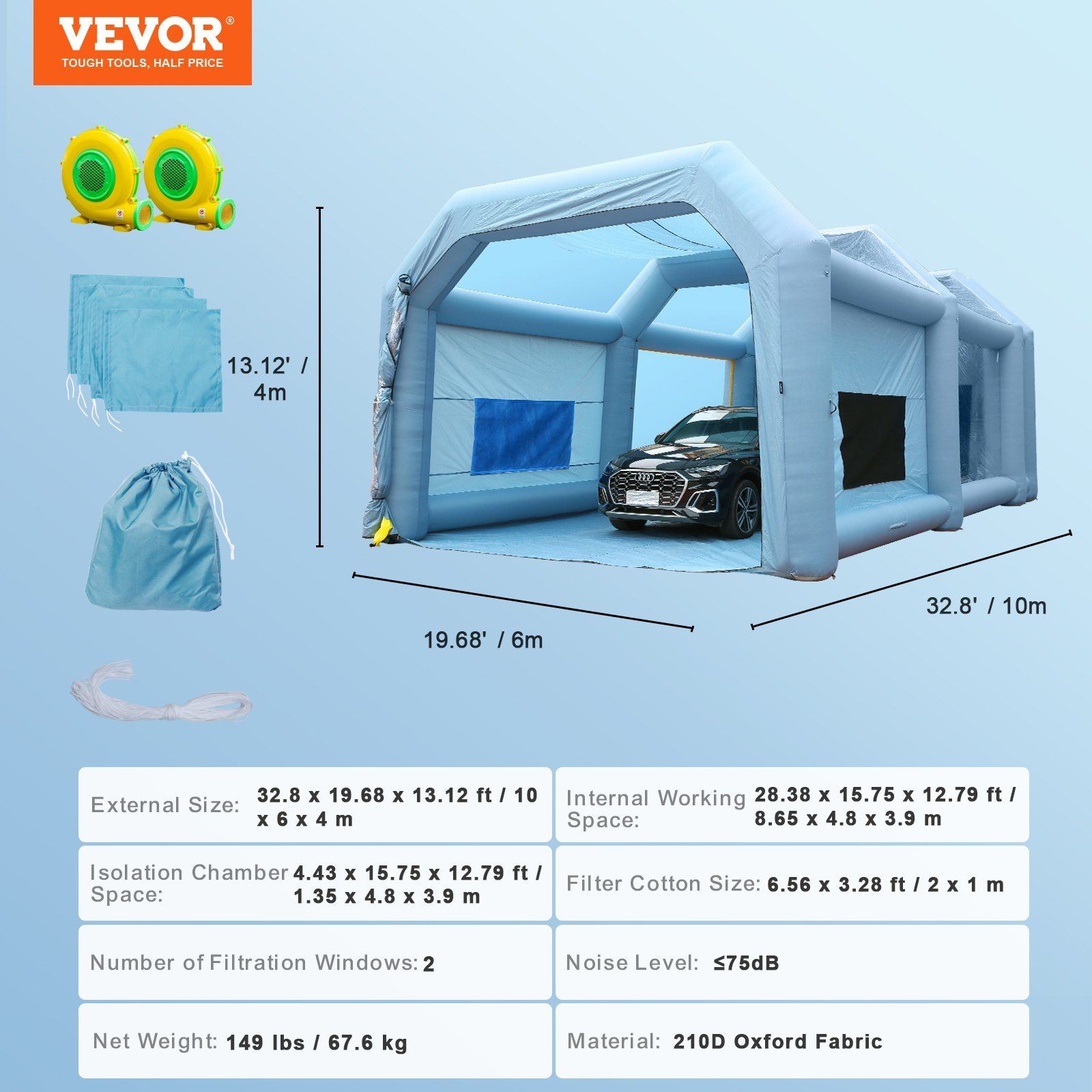 Industrial-Grade Inflatable Paint Booth 33x20x13ft, Easy Assembly