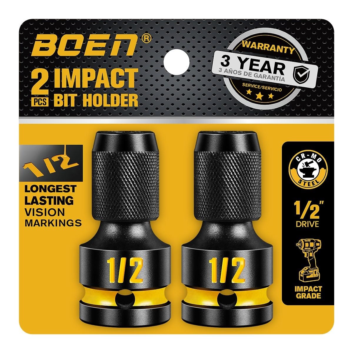 1/2″ Drive to 1/4″ Hex Socket Adapter Set, 2PCS Quick Release Impact Bit Holders