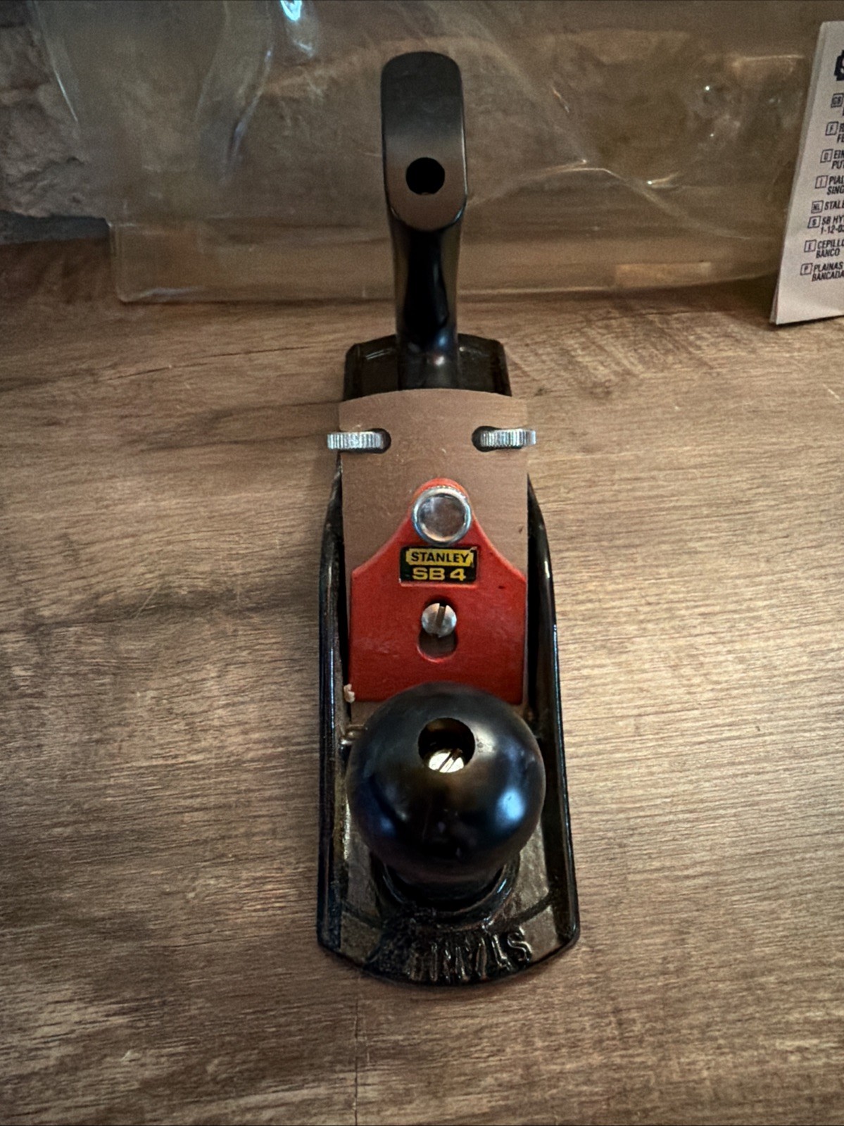 Vintage Stanley No. SB 4 Woodworking Smoothing Bench Plane SB4 w/ OEM Plastic