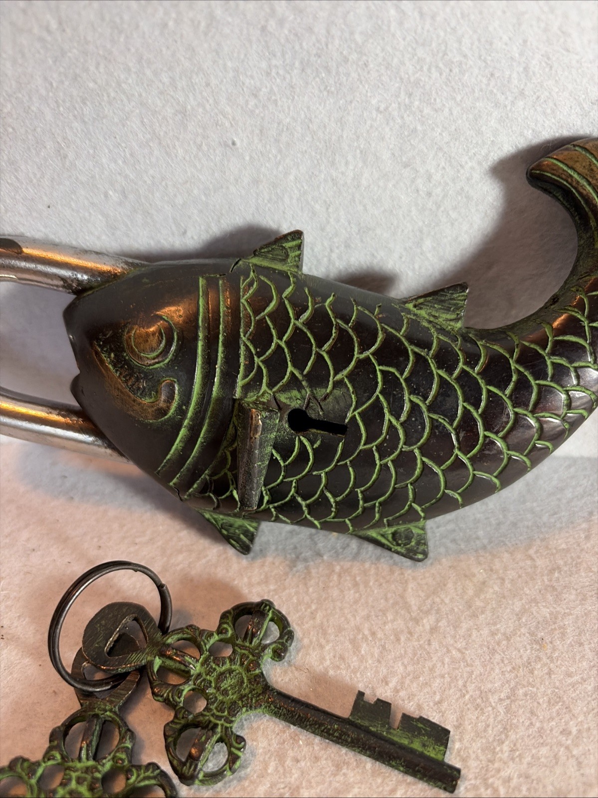 Antique Brass Fish Lock with Keys – Hand Crafted High Security Padlock / Unusual