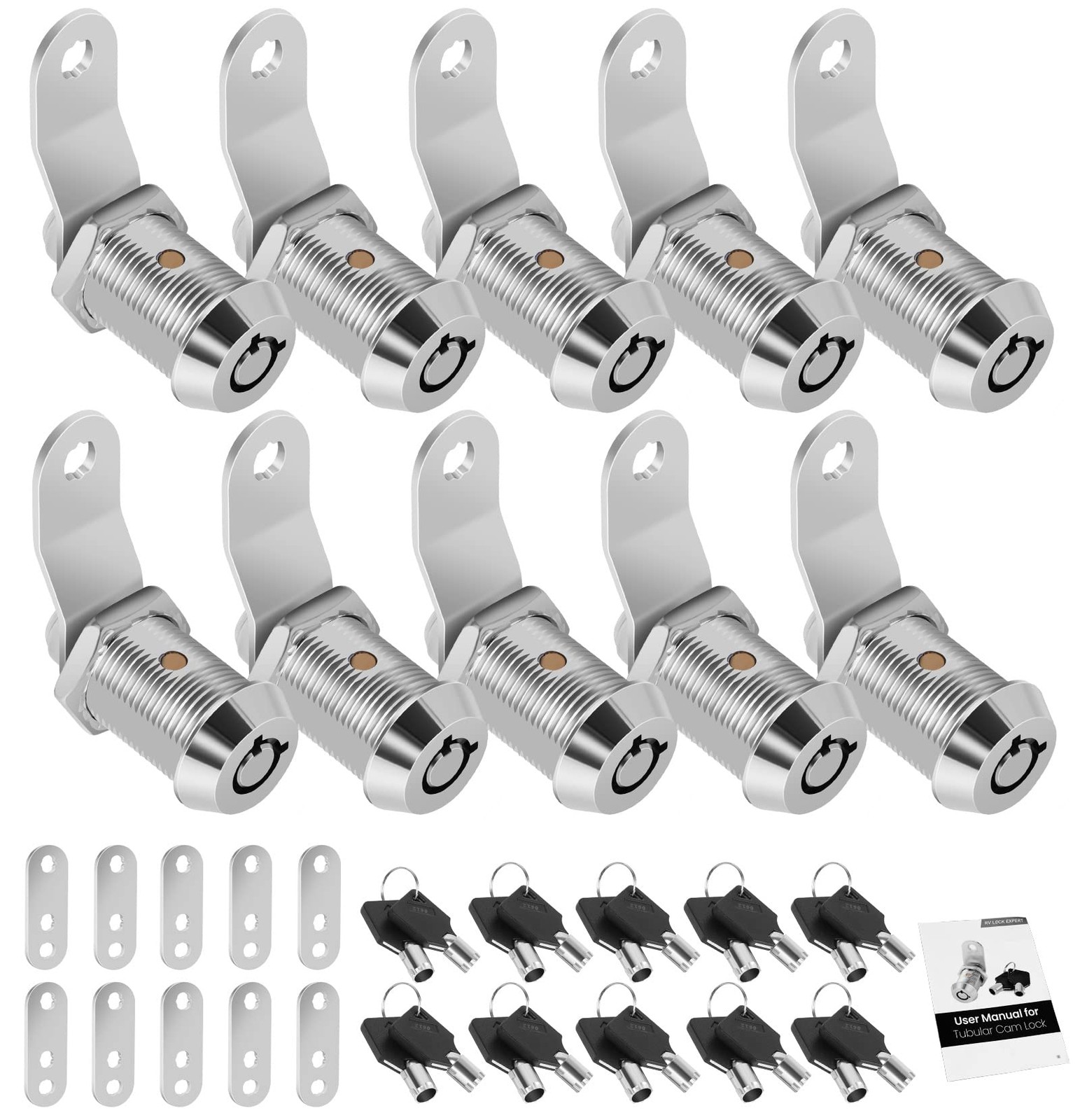 10 Pack Cabinet Lock with Keys, RV Storage Locks, 7/8” Tubular Cam Lock Keyed Al