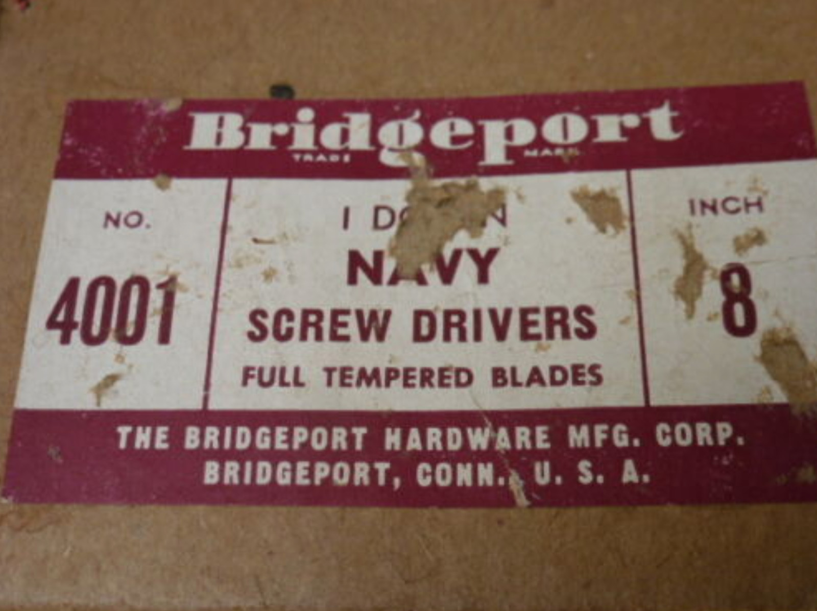 NOS! BRIDGEPORT 3/8″ SLOTTED HEAD WOODEN HANDLE NAVY SCREWDRIVER, #4001, USA