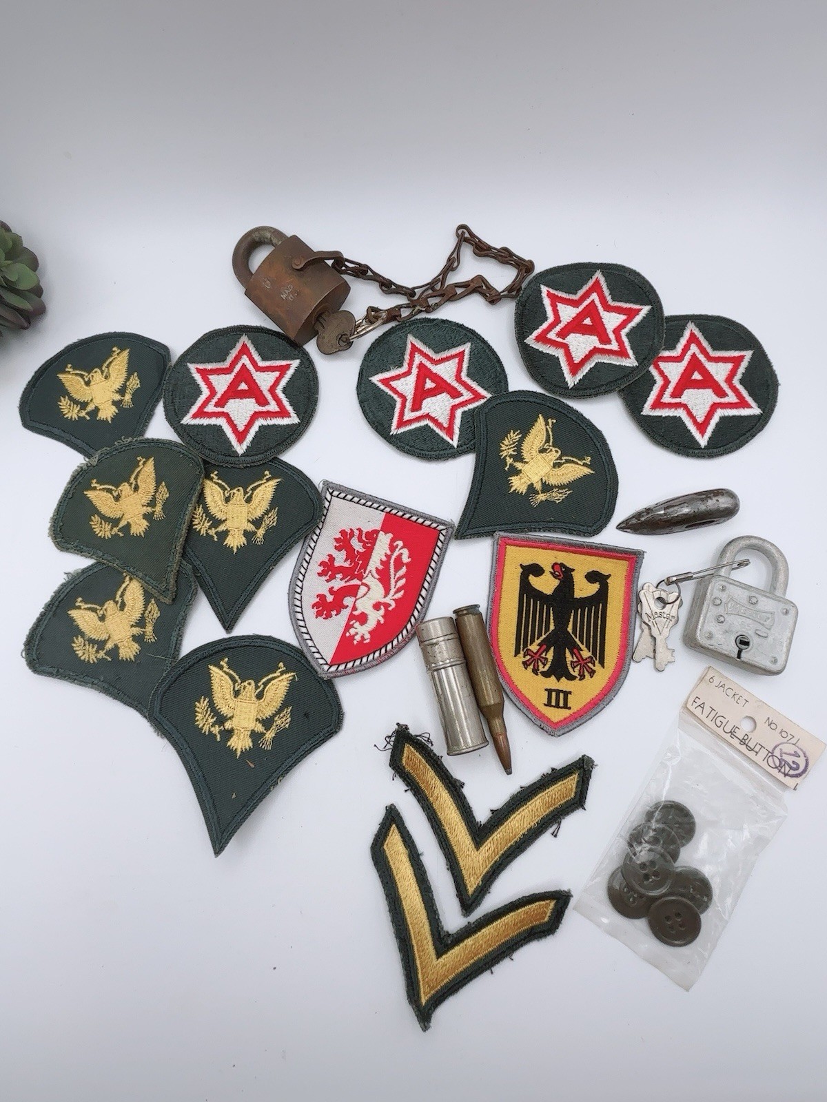 Lot Of Military Patches Locks Keys Vintage Padlock Old Collectibles