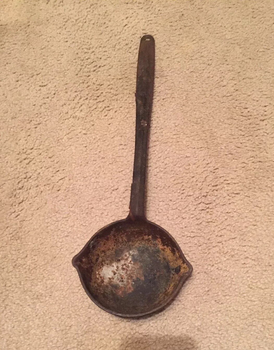 Antique Large Cast Iron Ladle Blacksmith Butchering Kettle Tool 2 Spouts 19.5″