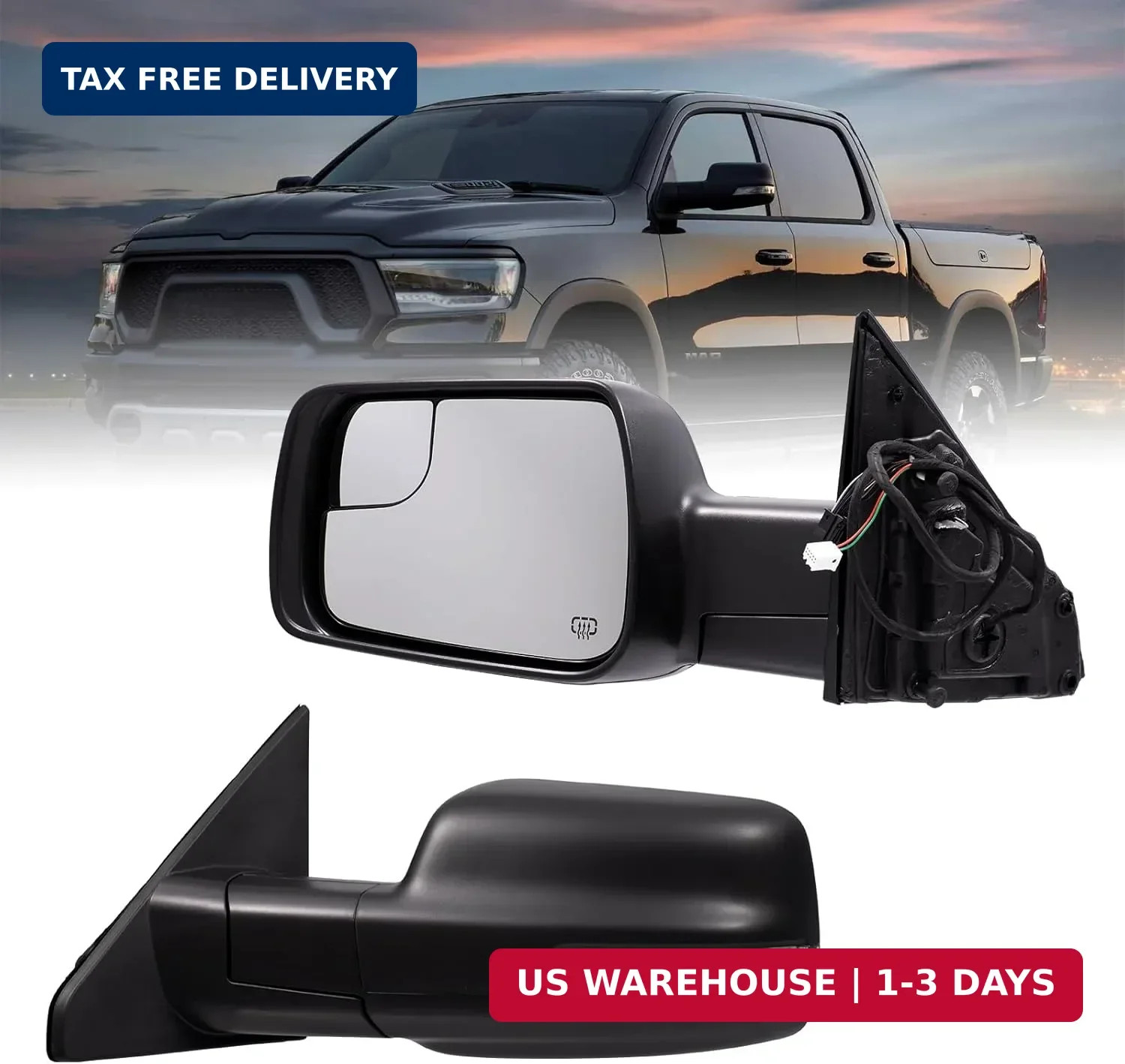 Left Driver Side Mirror for 2019-2025 Ram 1500 with Manual Folding/Heated/Power