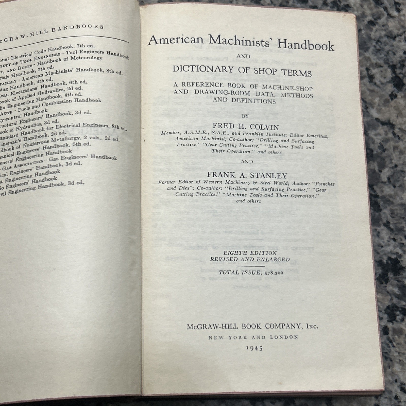 Vtg American Machinists’ Handbook 8th Edition Colvin & Stanley