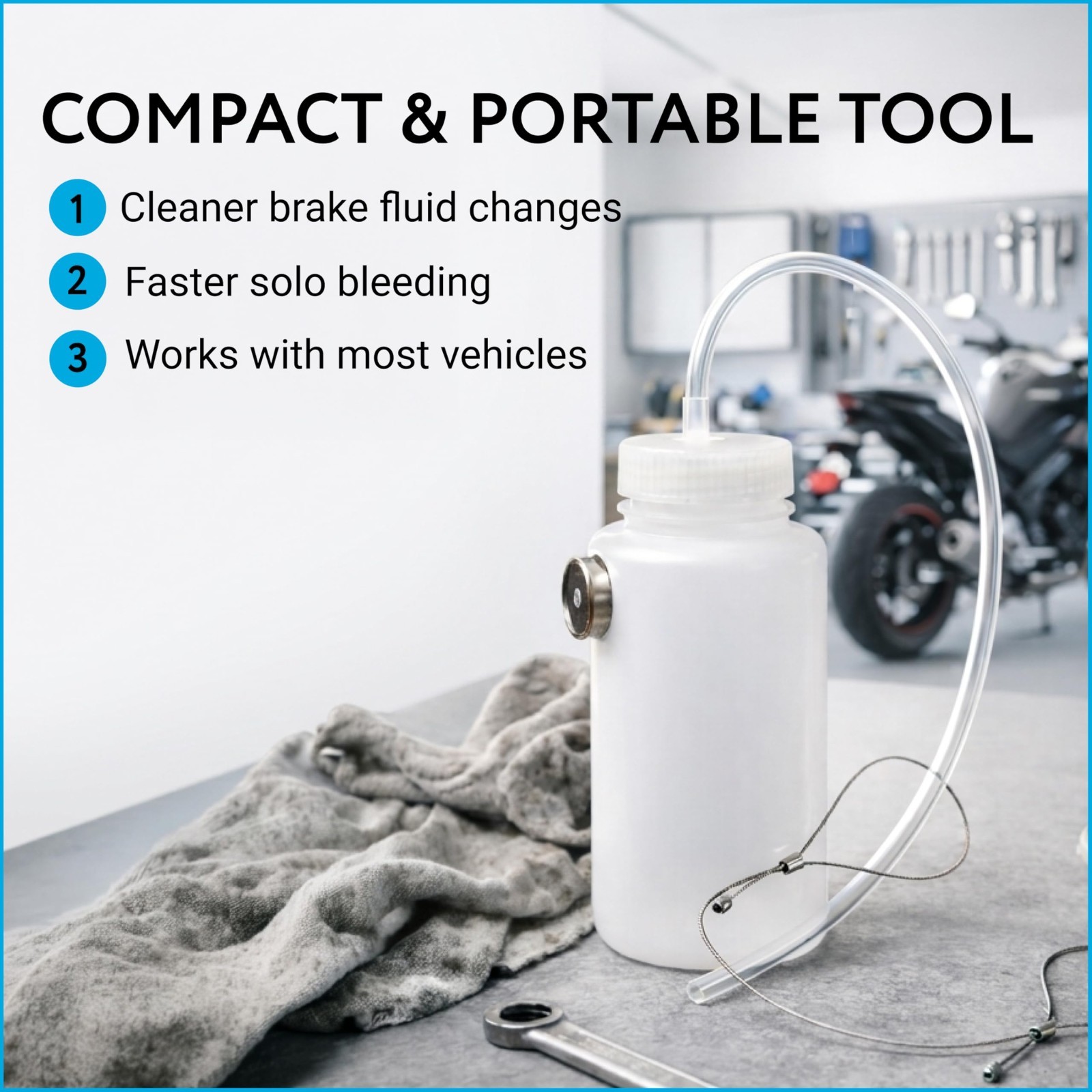 Brake Bleeder Kit 16 Oz – Magnetic Brake Fluid Bleed Bottle with Lanyard, White