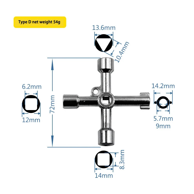 4 in 1 Electric Cabinet Elevator Hex Key Wrench Valve Water Meter Tool Silver