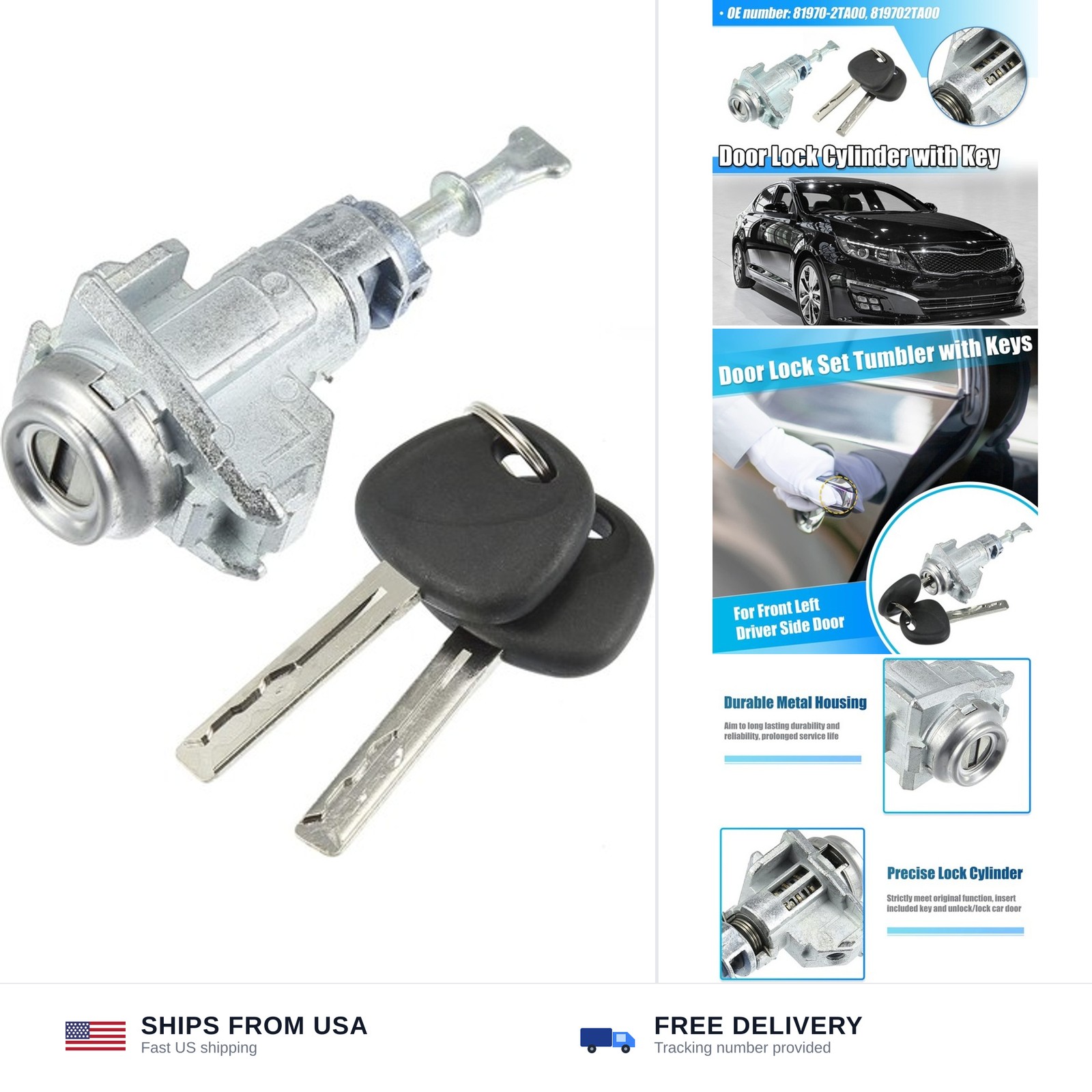 X AUTOHAUX 1 Set Door Lock Cylinder Set Kit with 2 Keys for Kia Optima 2011-2…