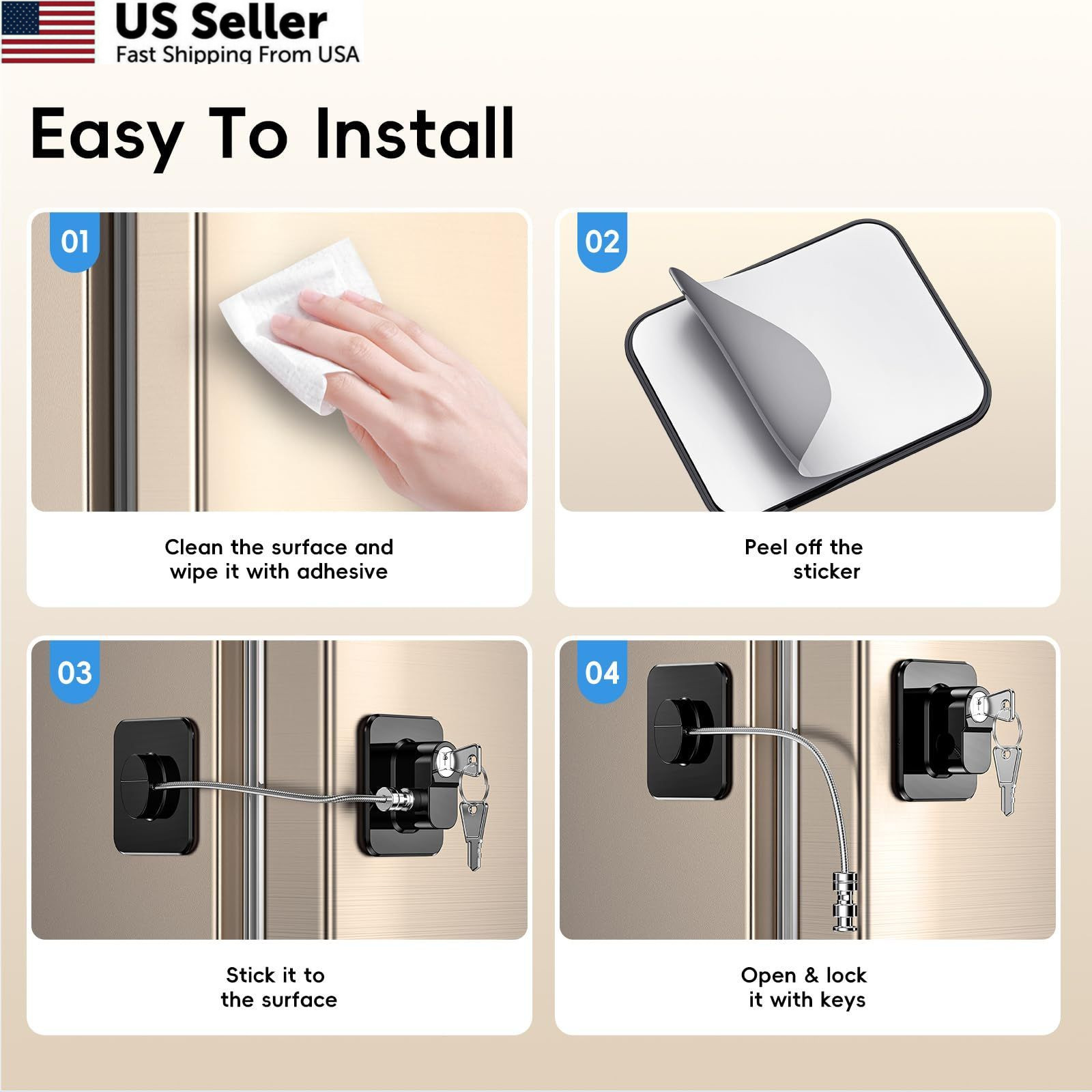 2 Pack Refrigerator Locks with 4 Keys, Child 25.5cmx5x2cm, 2 pcs Black Lock