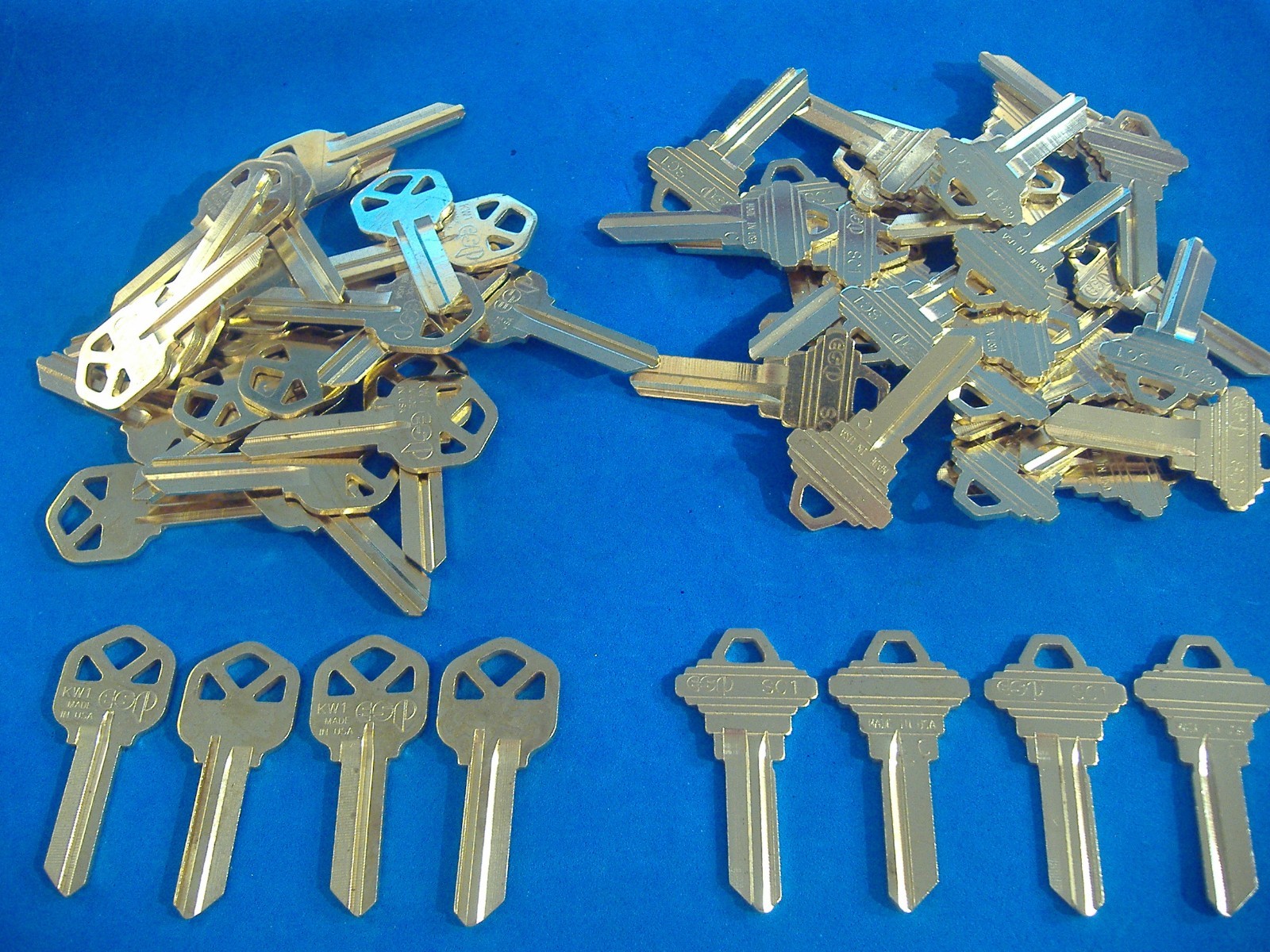 50 PC LOCKSMITH KEY BLANK ASST KW1 & SC1 FITS KWIKSET & SCHLAGE BRASS USA MADE