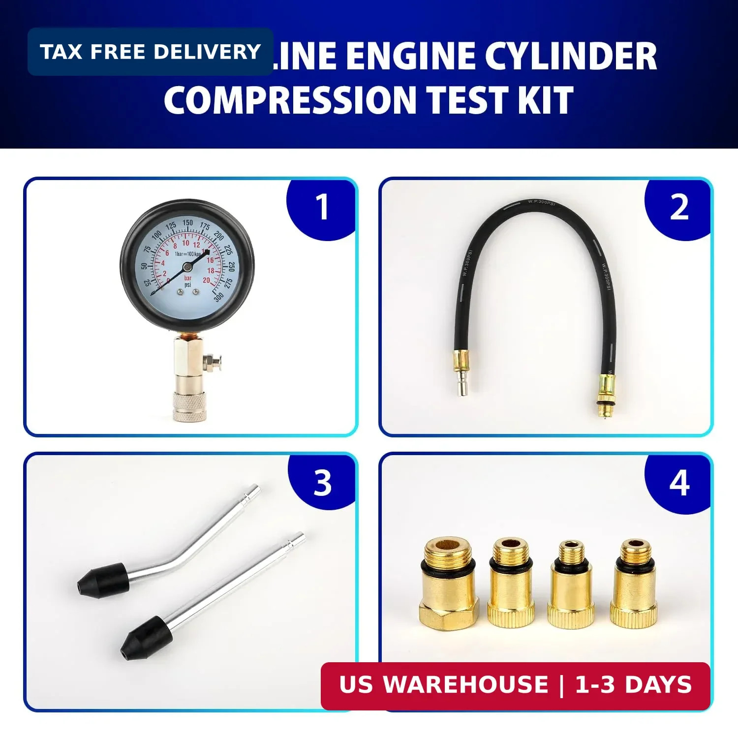 Compression Tester, 8pcs Engine Compression Tester kit Professional Petrol Gas E