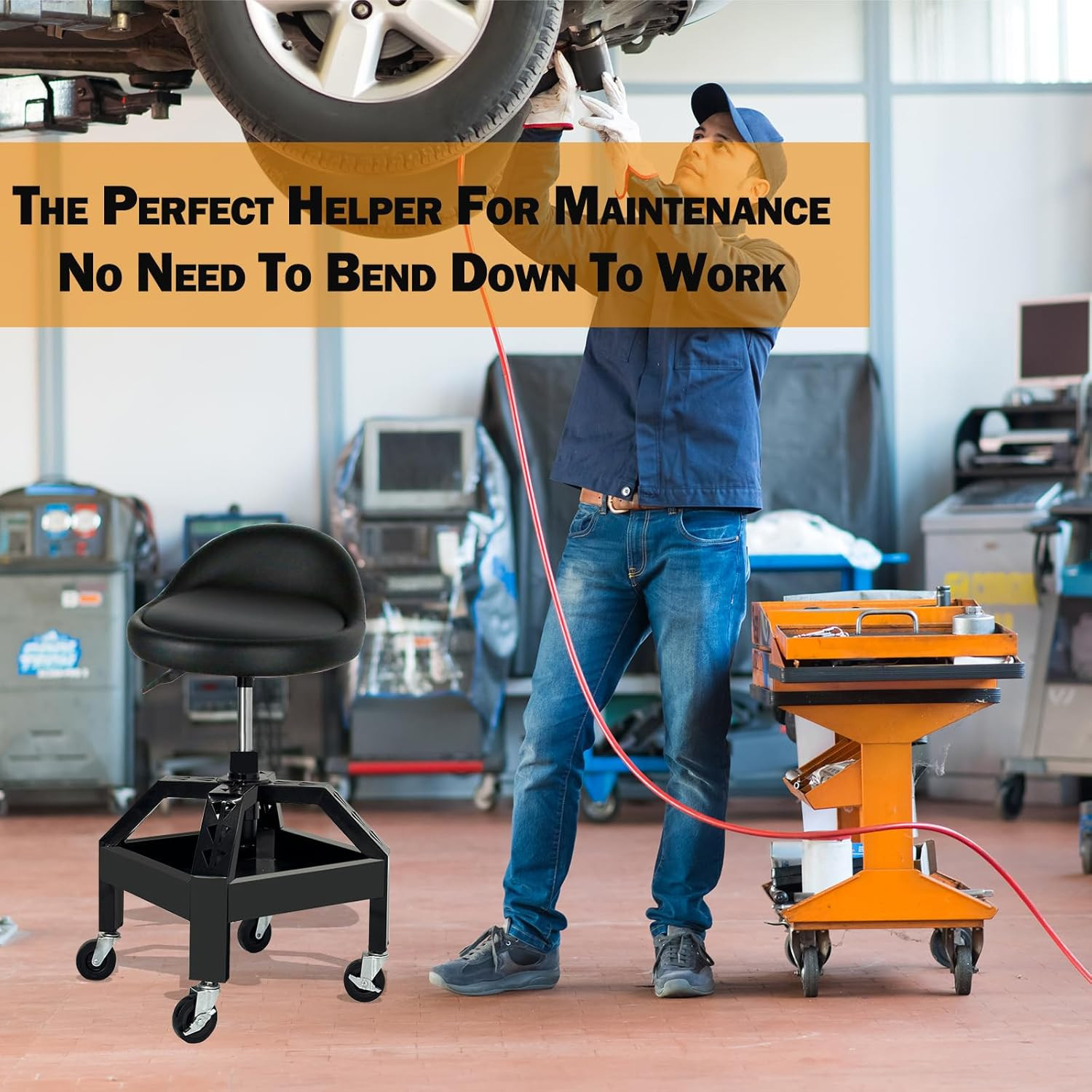 Rolling Garage Shop Seat,Garage Stool with Wheels,Heavy Duty Mechanic Stool 350