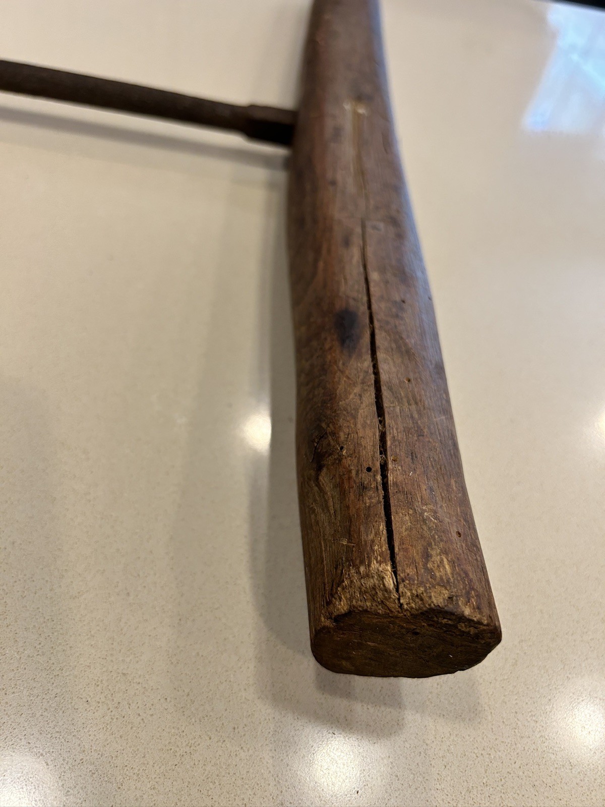 Vintage T-Handle Auger Bit Tool: 1-1/2″ x 18″ metal bit with 21″W wooden handle