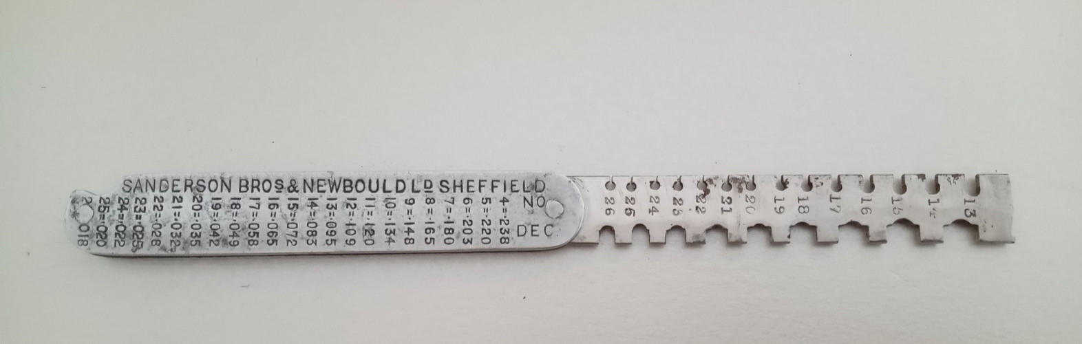 Vintage Wire Gauge Sanderson Bros and Newbould 6″ extended