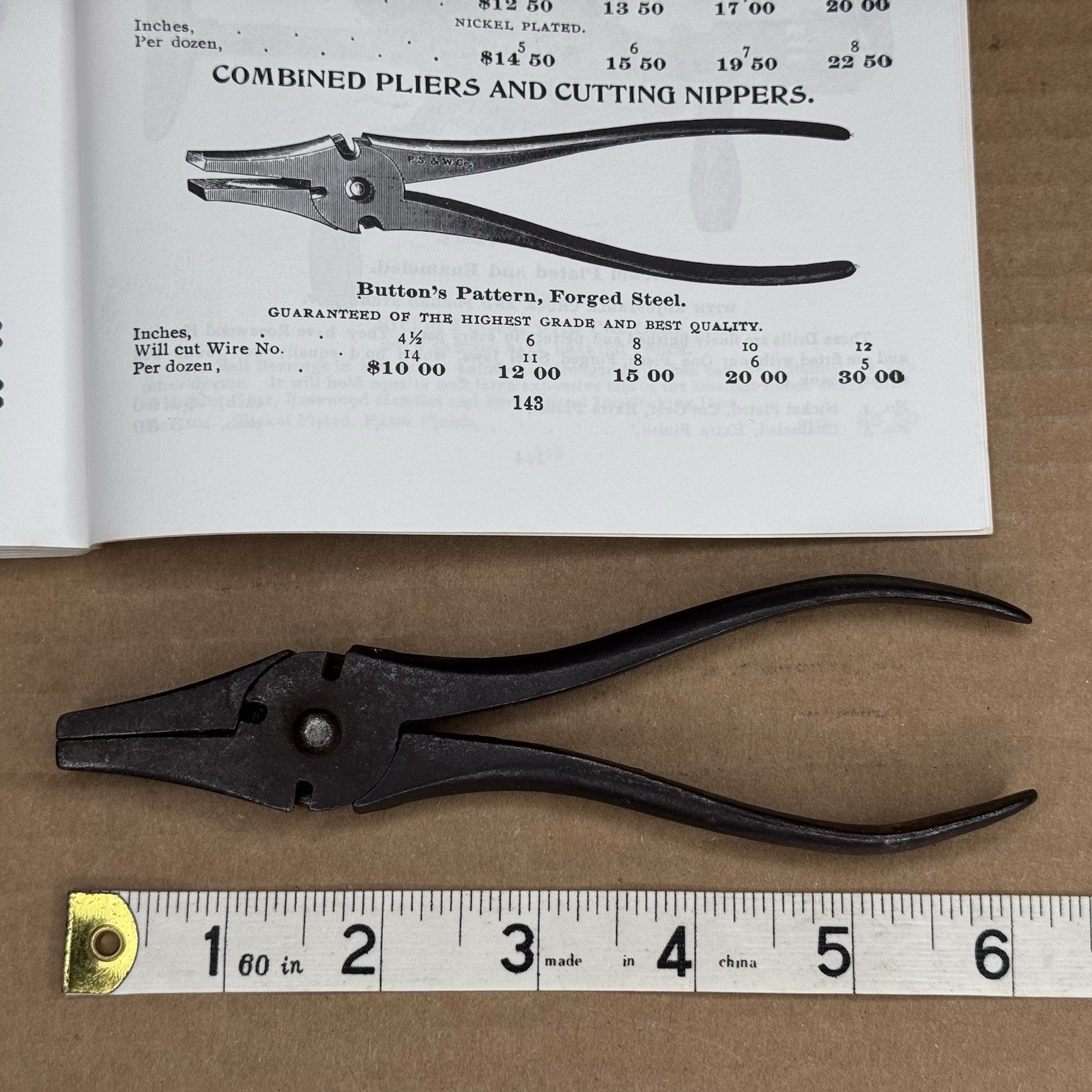 Vtg 6” Tinsmith Button Pattern Pliers Bending Wire Cutting Tool Irving Mfg PS&W